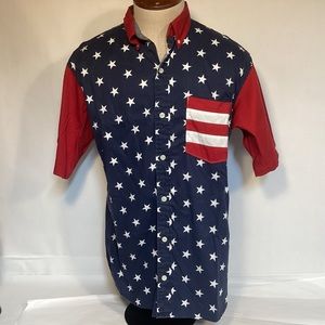Patriotic American Flag button down short sleeve shirt mens size medium
